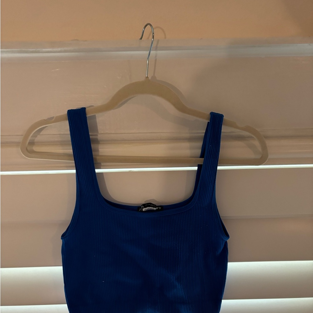 Zara Blue Fitted Crop Tank Top